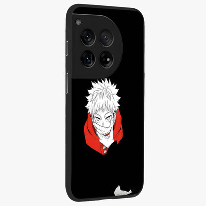 Crimson Chaos Smile Glass Case for 1+12 side perspective highlighting intense color contrast and sleek edges