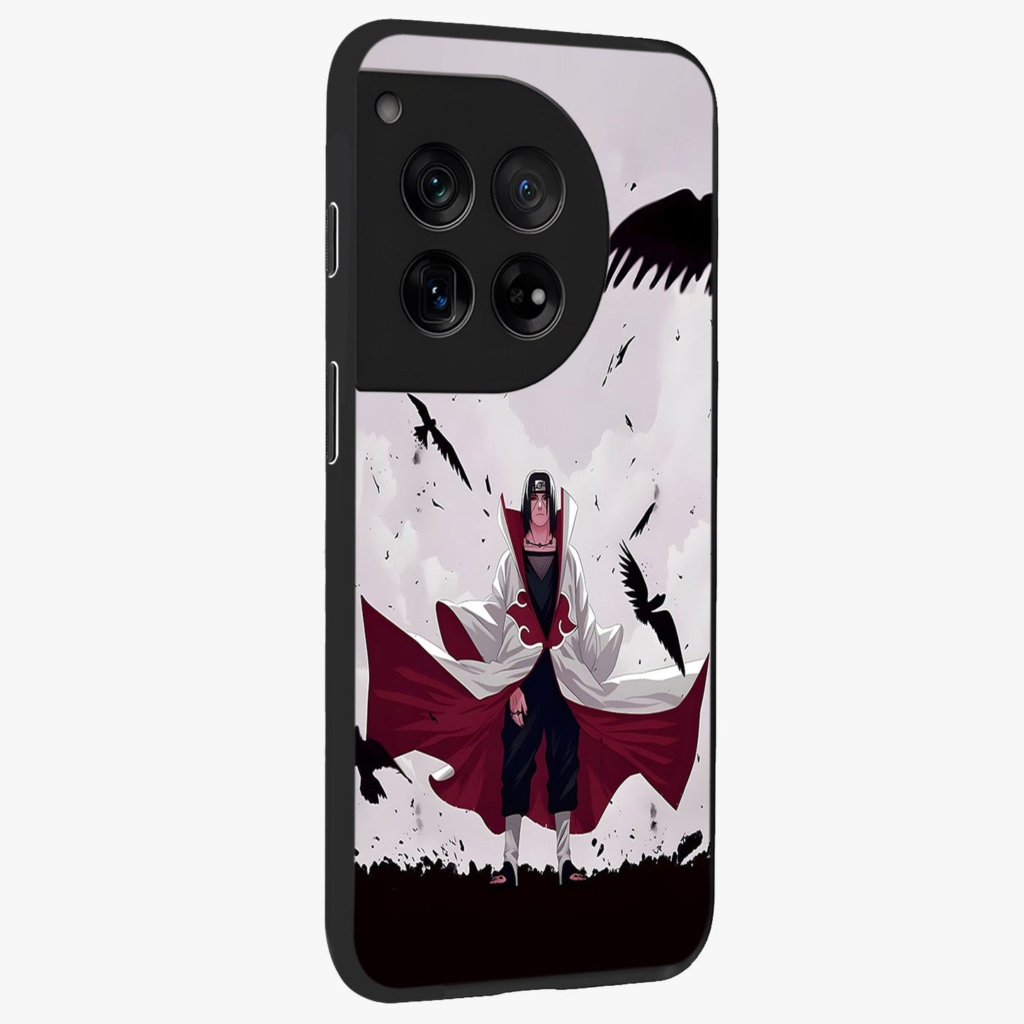 Crimson Crow Ascension Glass Case for 1+12 side perspective highlighting intricate crow detailing and premium texture