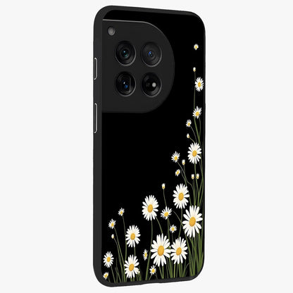Daisy Cascade on Black Glass Case for 1+12 side perspective highlighting delicate daisy detailing and smooth edges