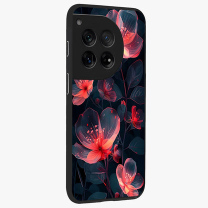 Dark Shade of Flower Glass Case for 1+12 side perspective highlighting elegant dark floral textures and sleek build
