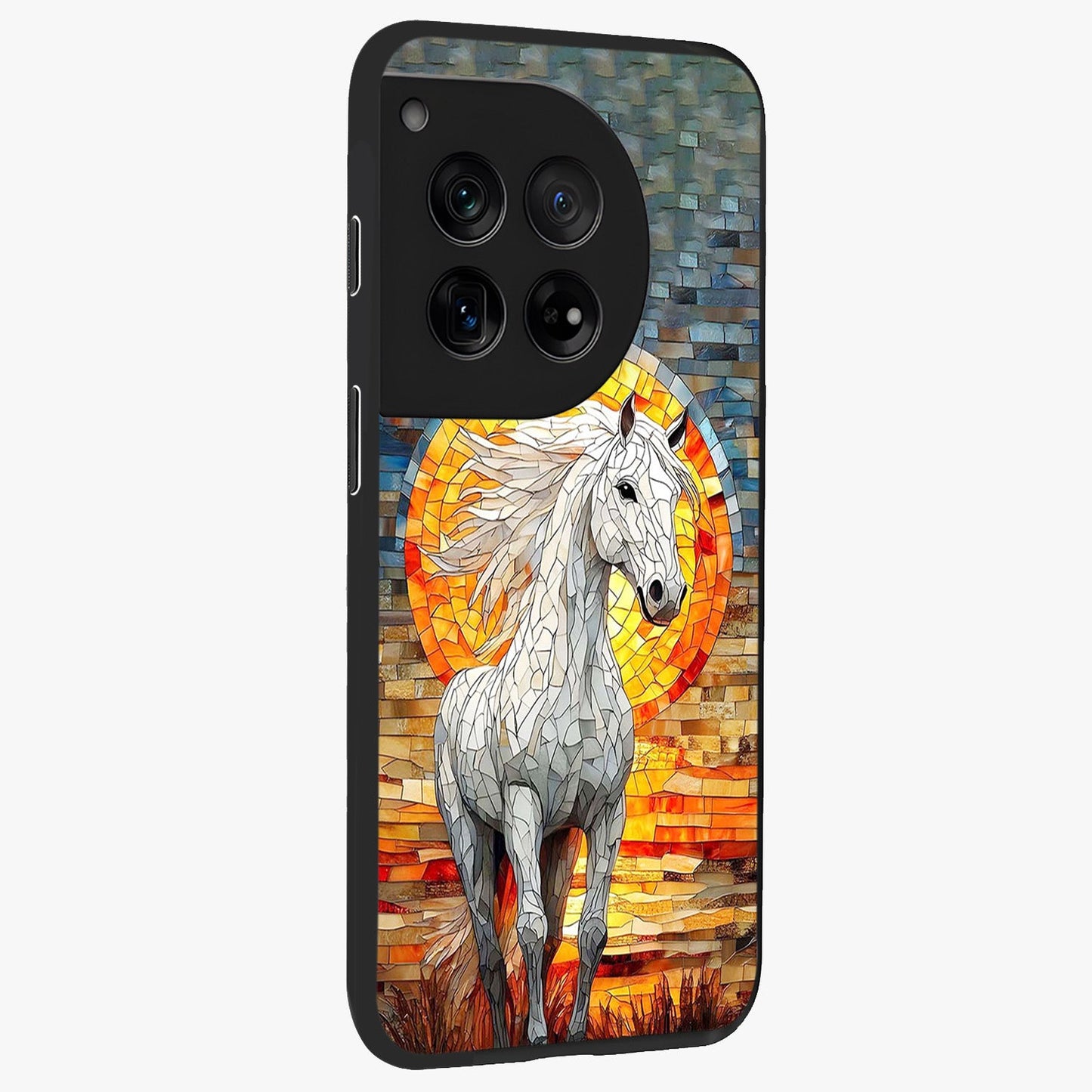 Elected Horse Glass Case for 1+12 side perspective highlighting strong textures and sleek premium build