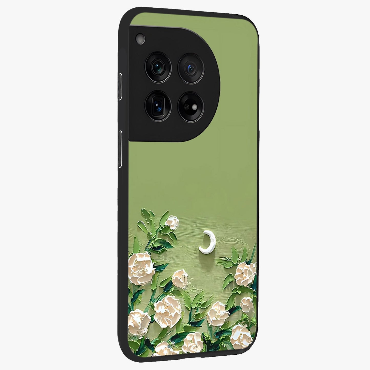 Emerald Bloom Calm Glass Case for 1+12 side perspective highlighting delicate bloom detailing and smooth edges
