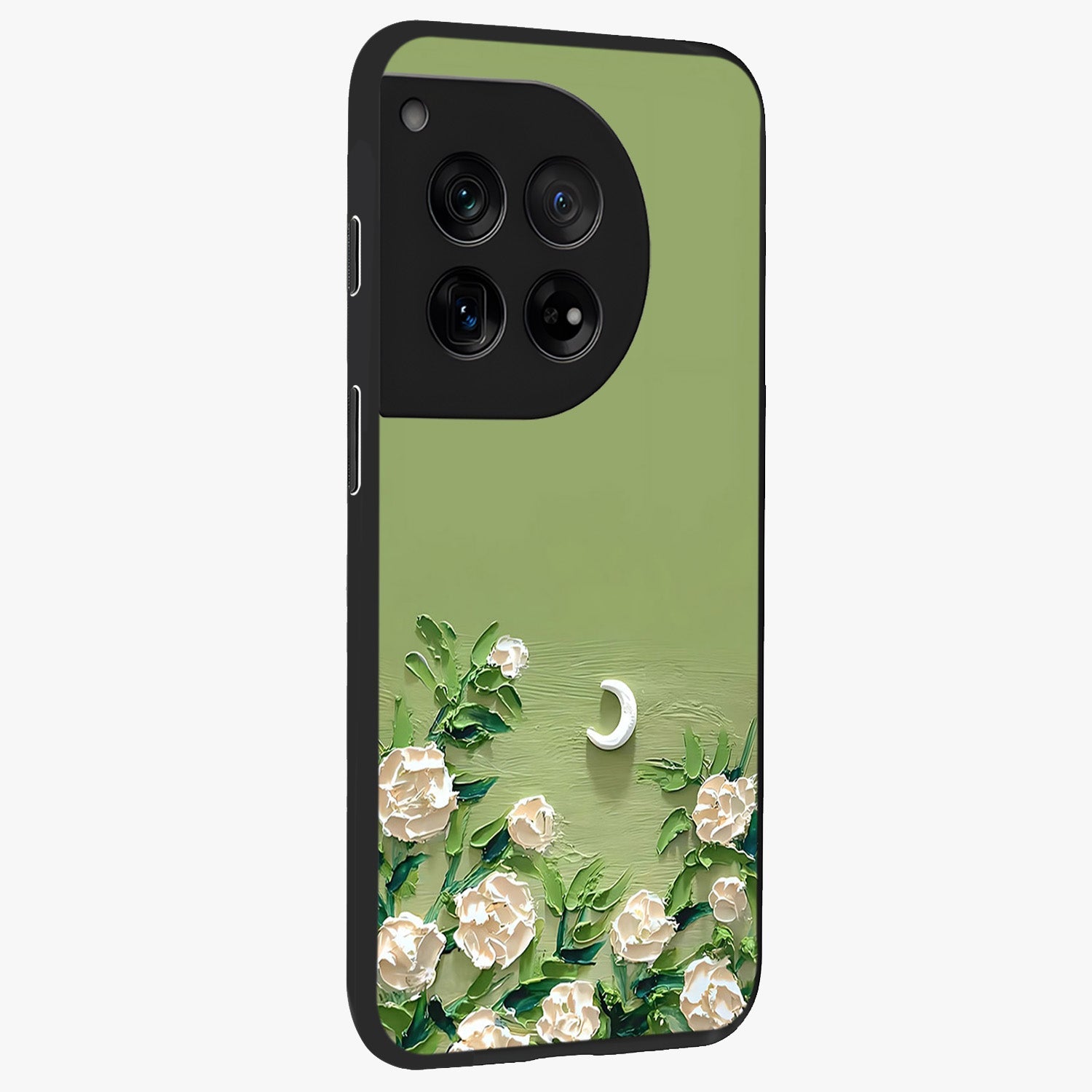 Emerald Bloom Calm Glass Case for 1+12 side perspective highlighting delicate bloom detailing and smooth edges