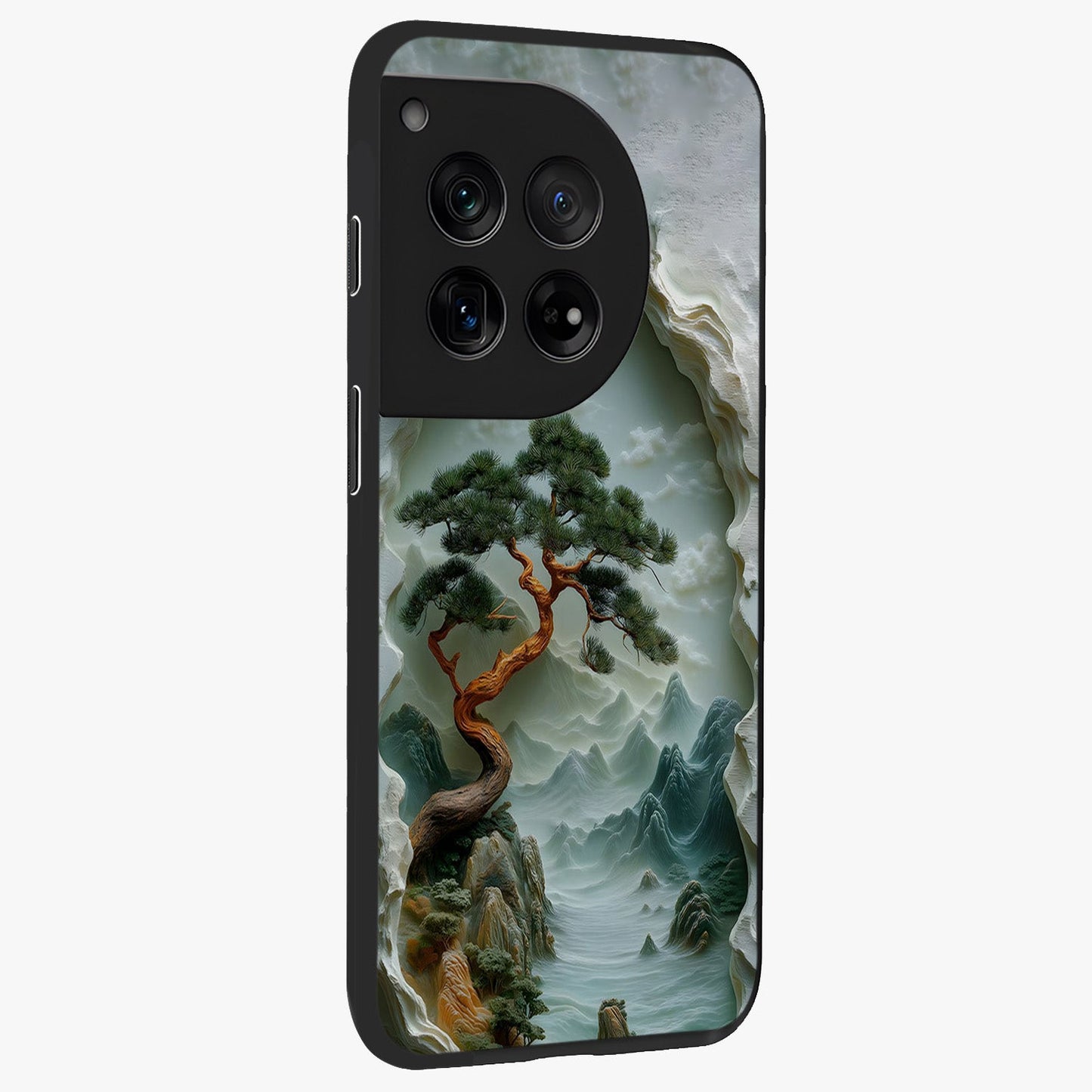 Eternal Nature Spirit Glass Case for 1+12 side perspective highlighting organic textures and sleek build