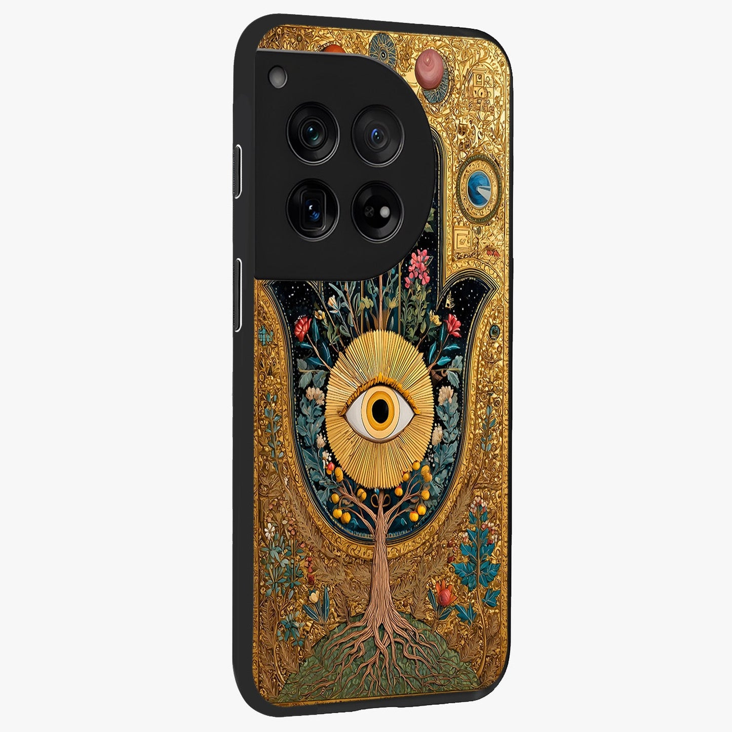 Ethereal Evil Eye Glass Case for 1+12 side perspective highlighting delicate protective detailing and smooth edges