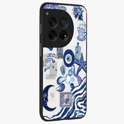 Evil Eyes Dark Blue Glass Case for 1+12 side perspective highlighting intense blue detailing and premium build