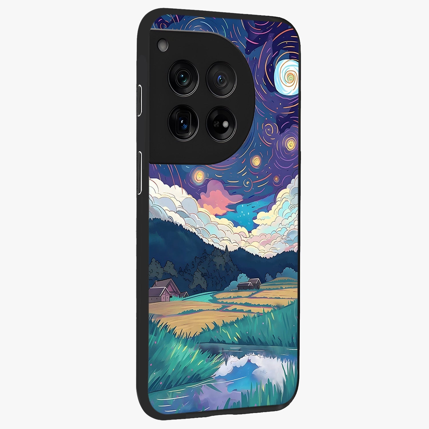 Fields Beneath the Cosmos Glass Case for 1+12 side perspective highlighting serene landscape textures and premium edges