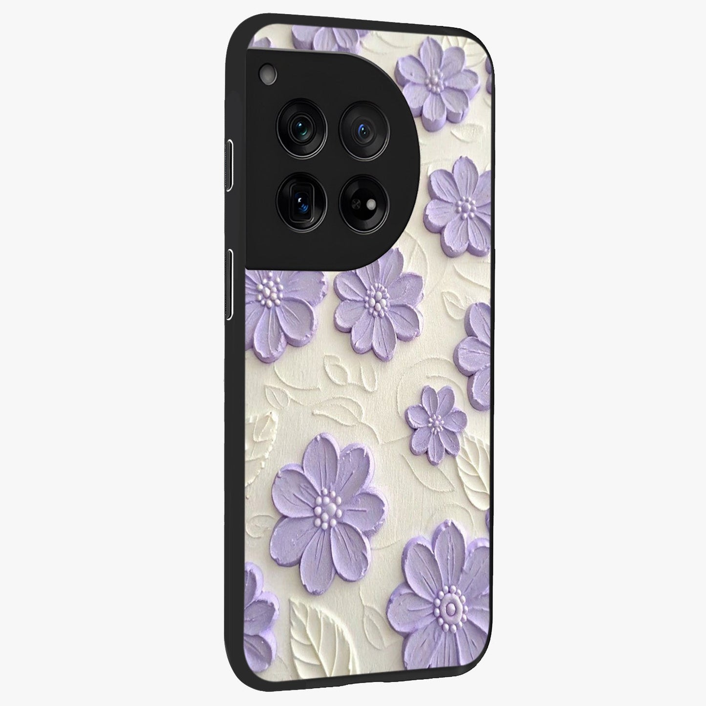 Floral Wall Art With Purple Flowers Glass Case for 1+12 side perspective highlighting delicate bloom details and premium build