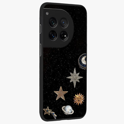 Galactic Charm Glow Glass Case for 1+12 side perspective highlighting vibrant star detailing and sleek premium edges