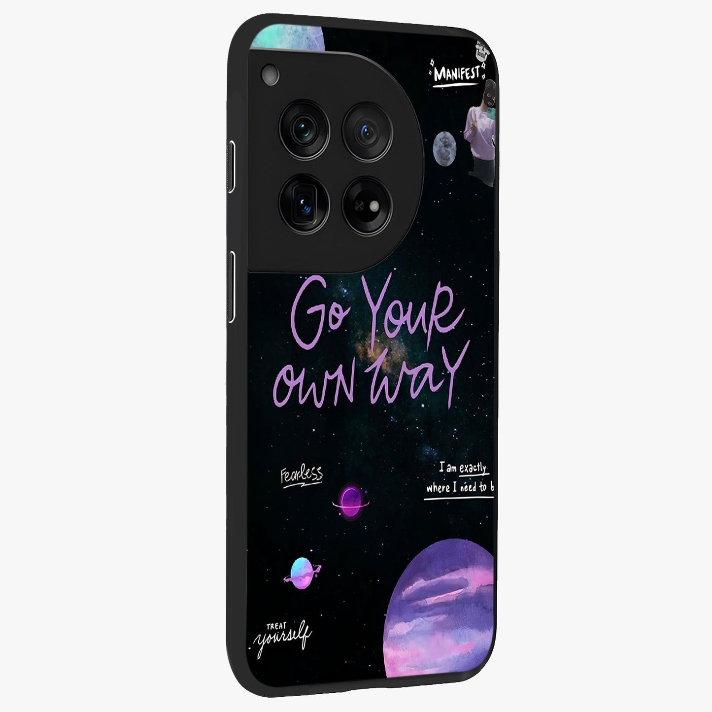 Galactic Vibes Universe Glass Case for 1+12 side perspective highlighting bold cosmic textures and sleek build