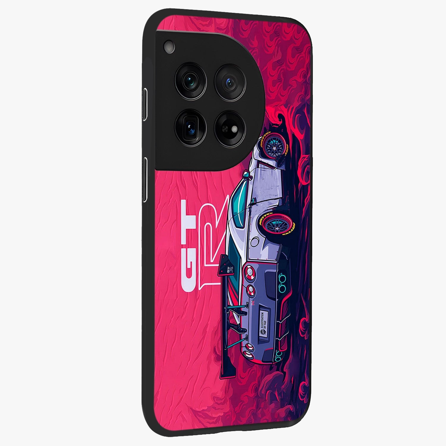 Gt R Car Pattern Glass Case for 1+12 side perspective highlighting dynamic automotive textures and sleek edges
