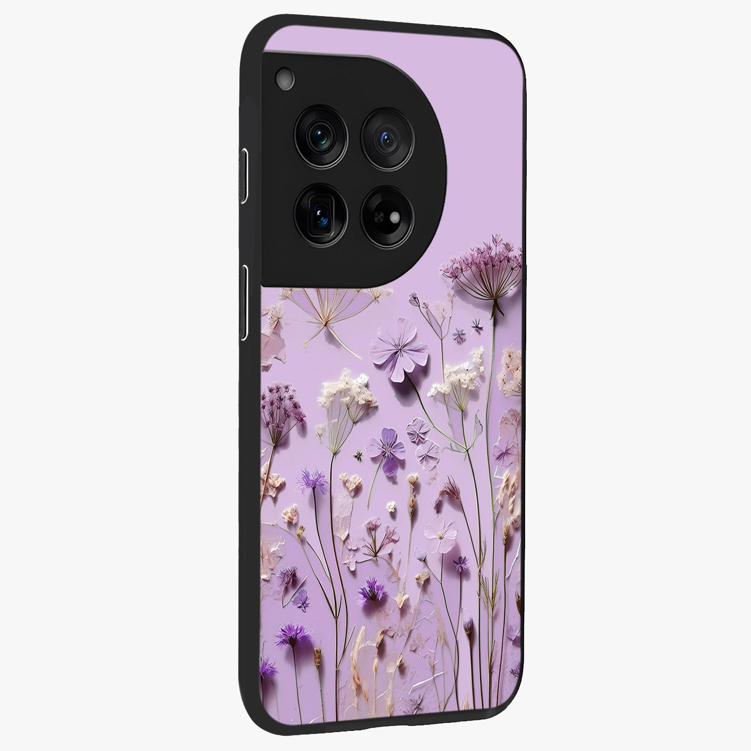 Lavender Blossom Dream Glass Case for 1+12 side perspective highlighting gentle bloom detailing and premium edges