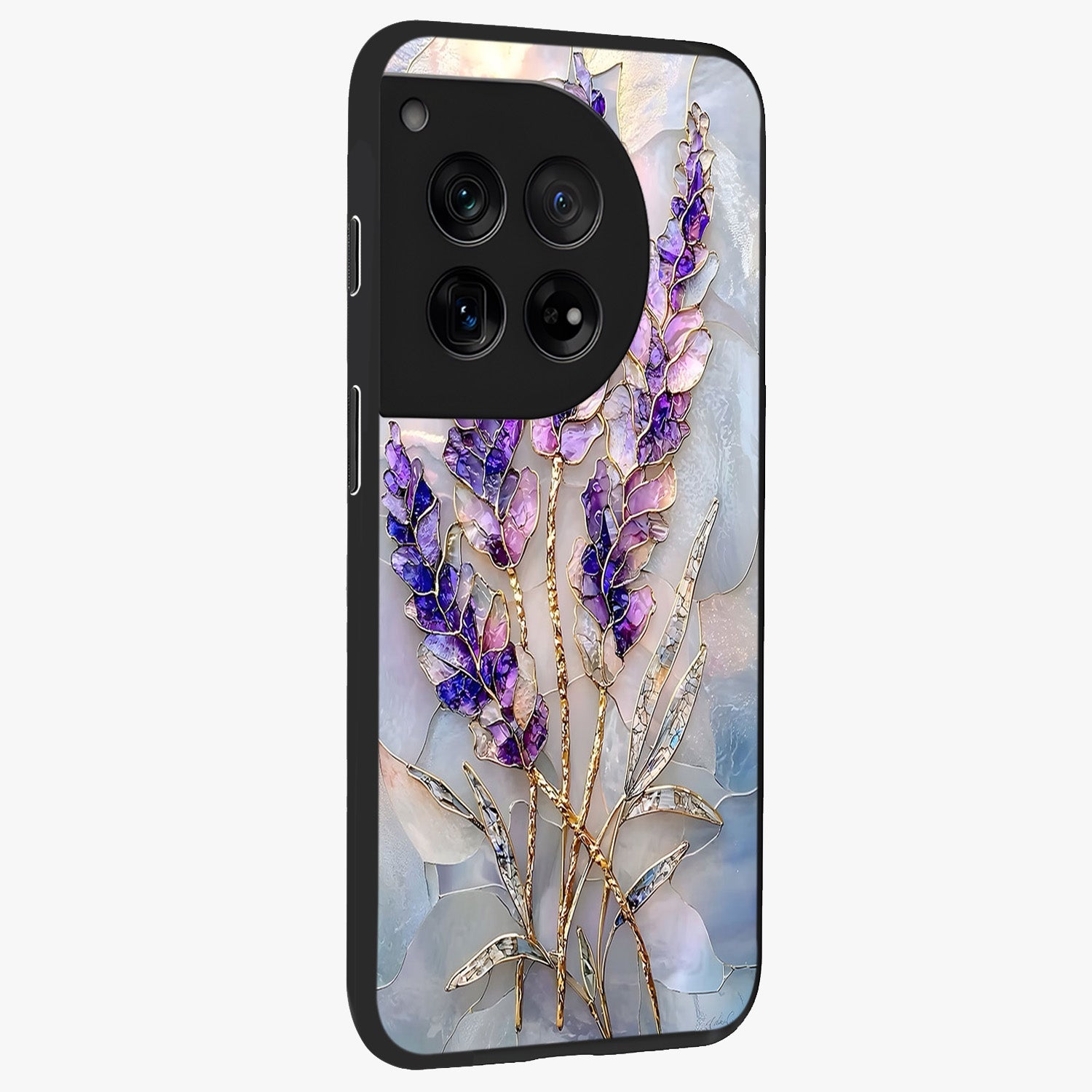 Lavender Dream Glow Glass Case for 1+12 side perspective highlighting vibrant textures and smooth premium build