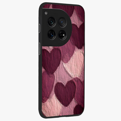 Layered Paper Hearts Glass Case for 1+12 side perspective highlighting layered texture detailing and premium edges