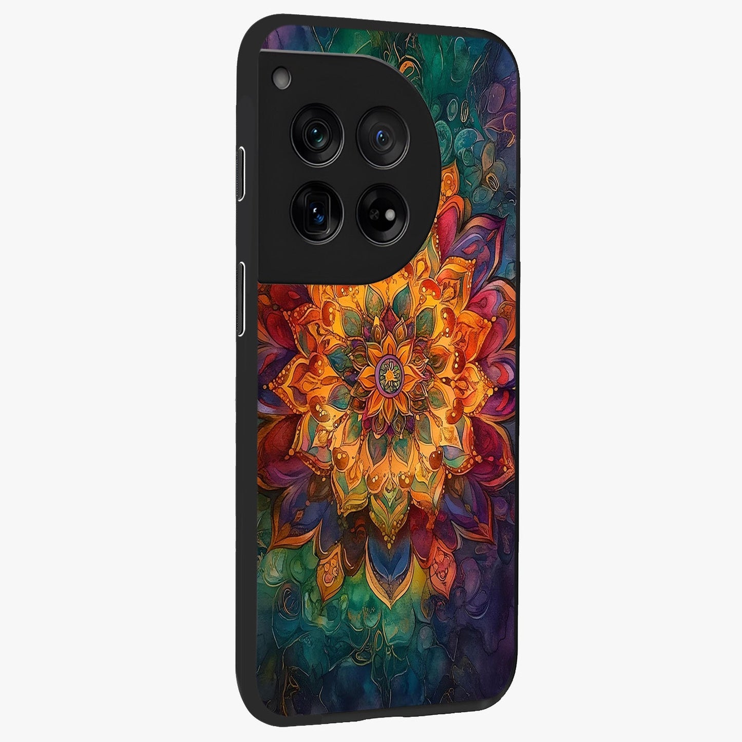 Mandala Vibrants Glass Case for 1+12 side perspective highlighting vibrant ornamental textures and premium edges