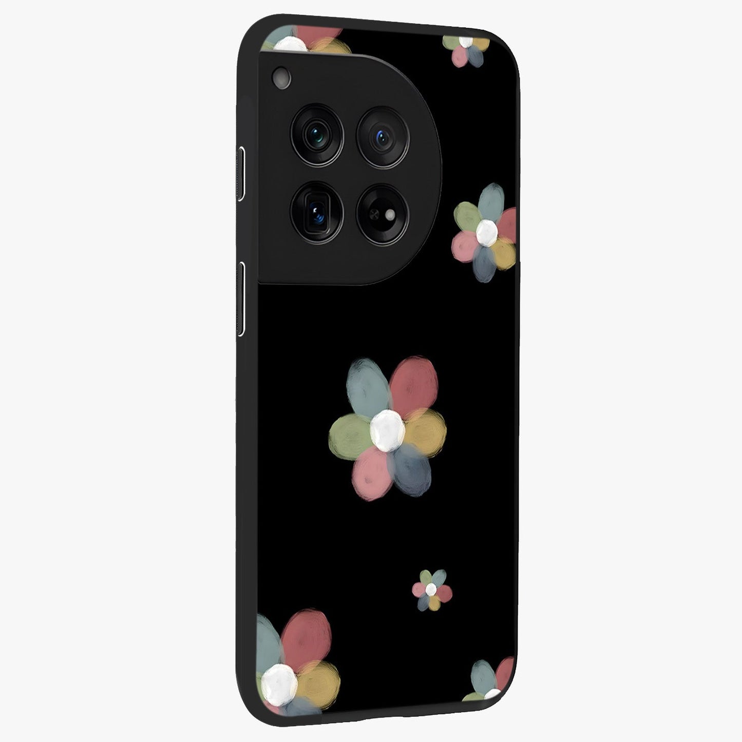 Minimal Floral Charm Glass Case for 1+12 side perspective highlighting refined minimal textures and smooth build