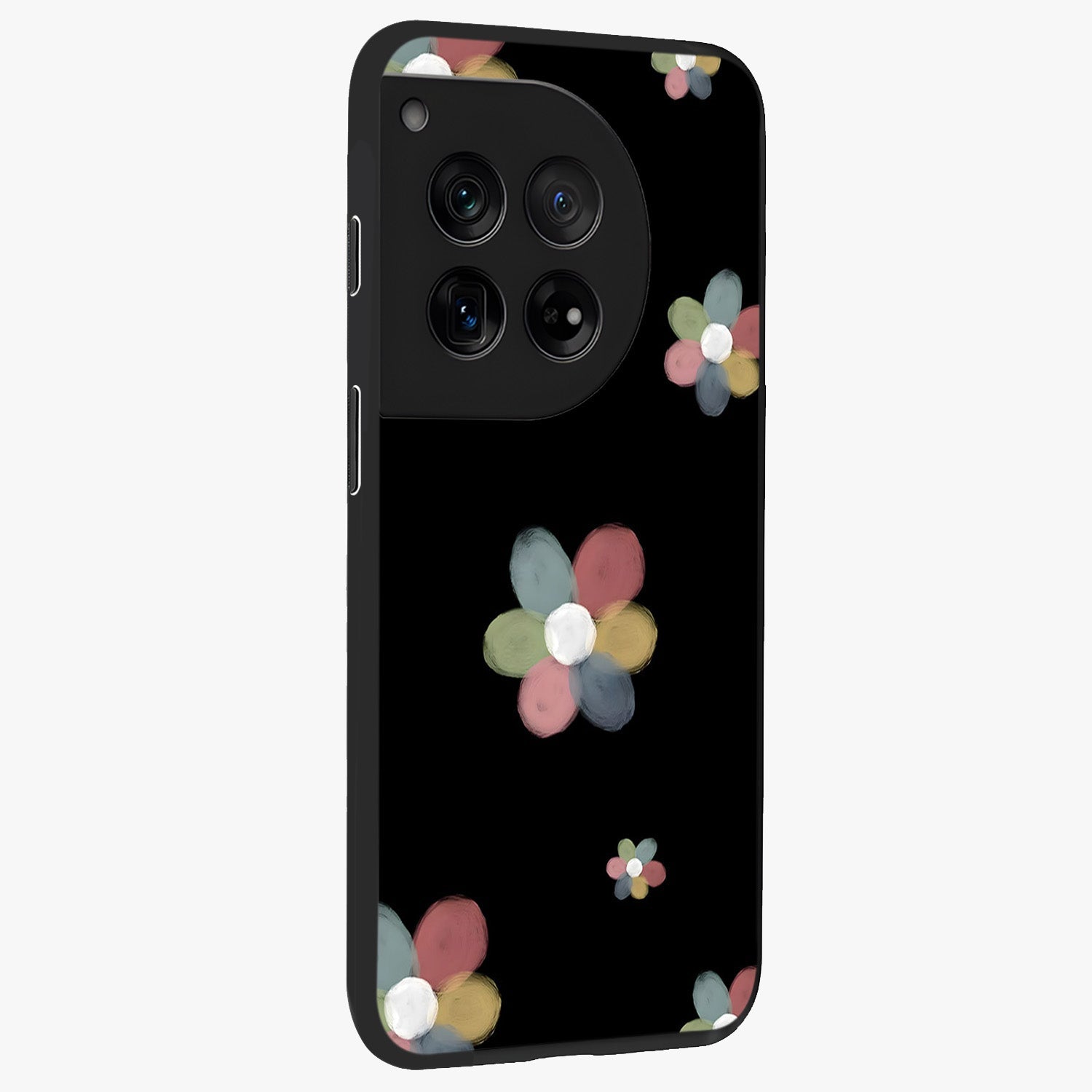 Minimal Floral Charm Glass Case for 1+12 side perspective highlighting refined minimal textures and smooth build