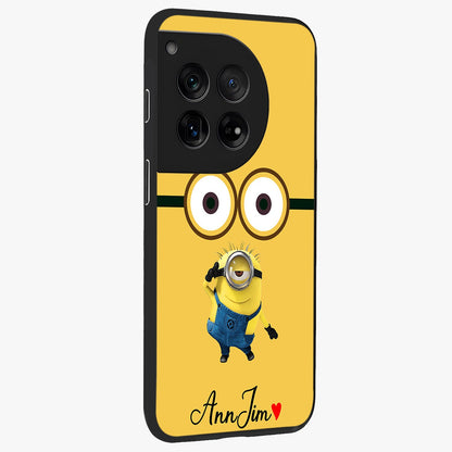Minion Custom Name Glass Case for 1+12 side perspective highlighting custom typography and smooth premium build