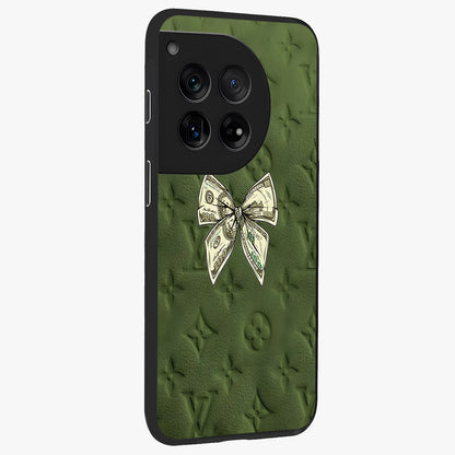 Money Bow Lv Glass Case for 1+12 side perspective highlighting stylish textures and sleek build