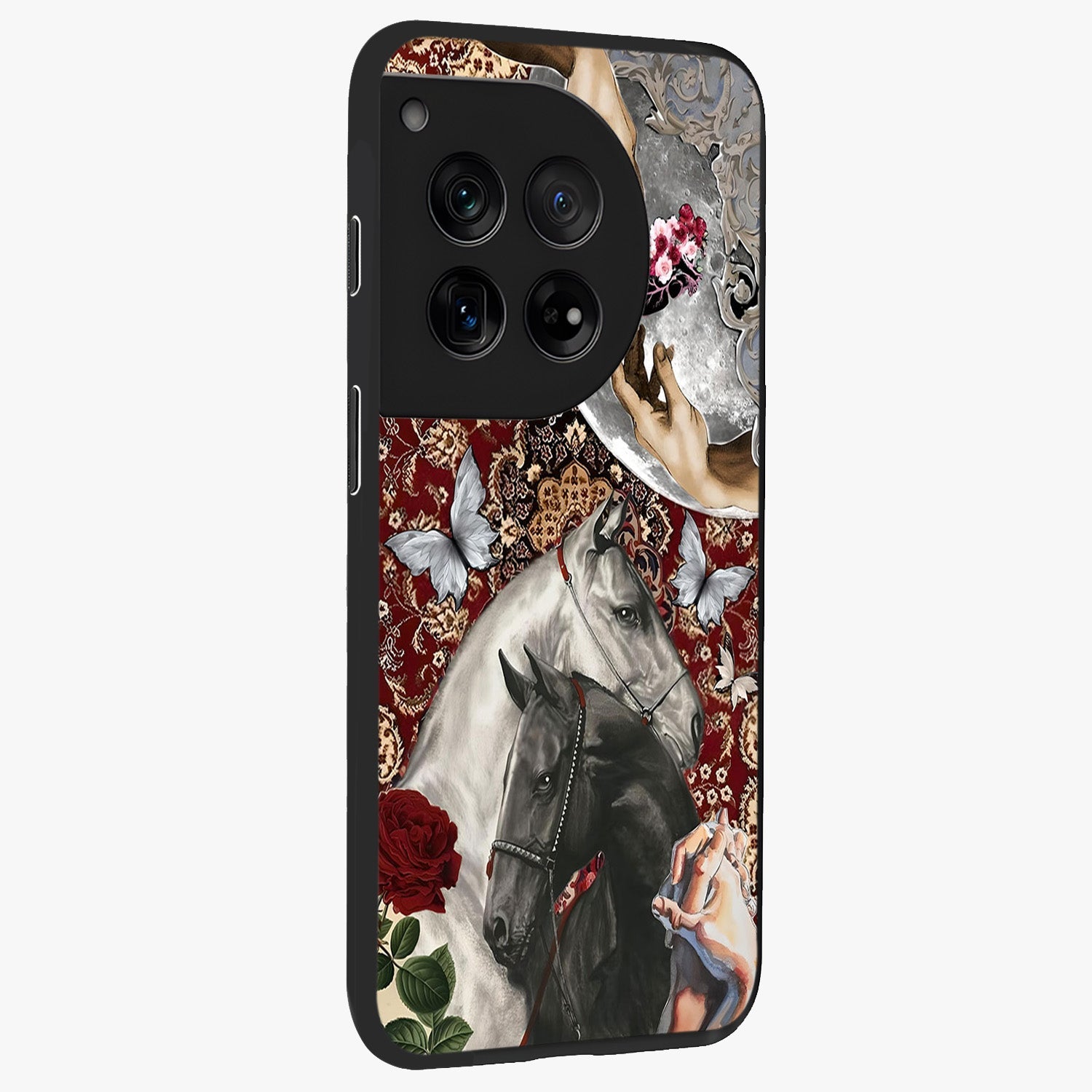 Moonlit Royal Stallion Glass Case for 1+12 side perspective highlighting refined equestrian detailing and premium edges