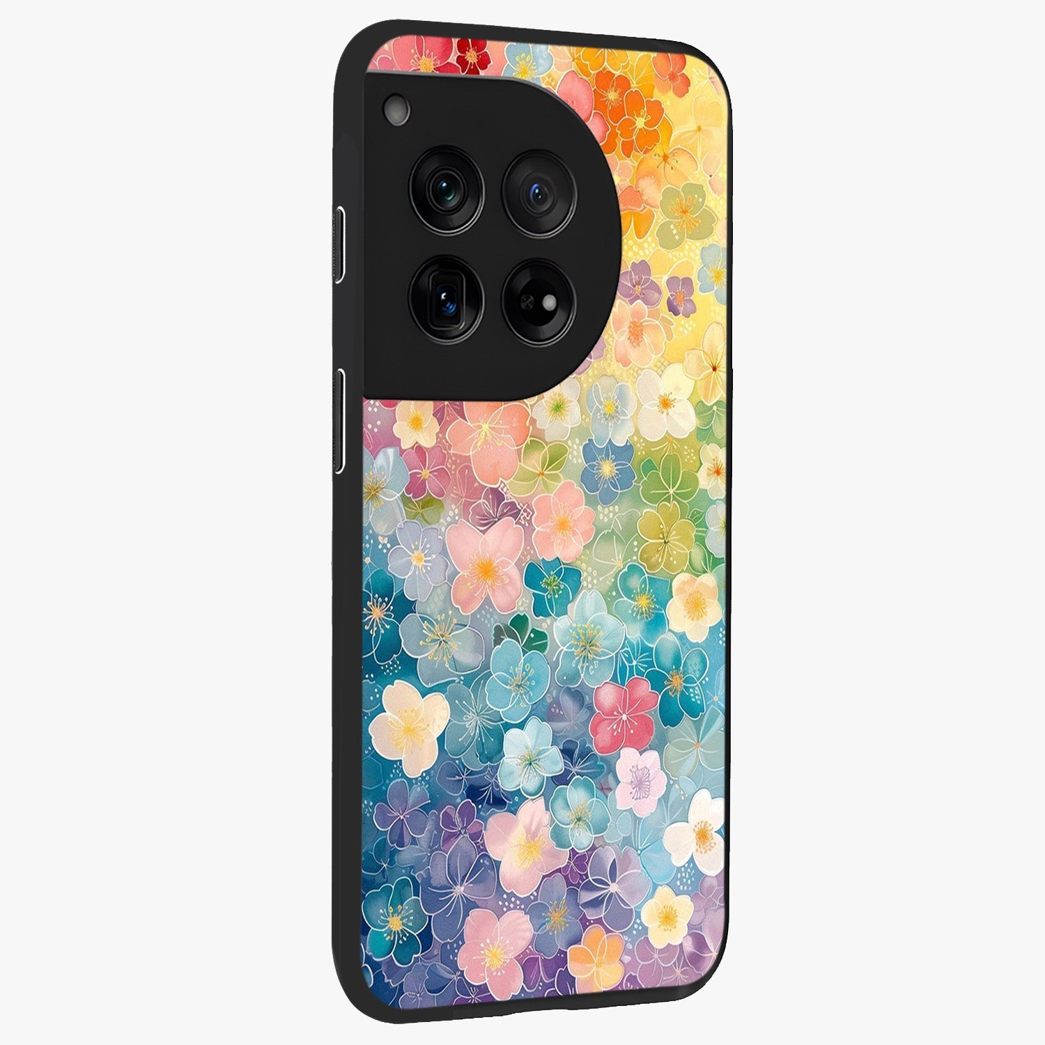 Multiple Background With Flower Glass Case for 1+12 side perspective highlighting rich floral textures and premium edges