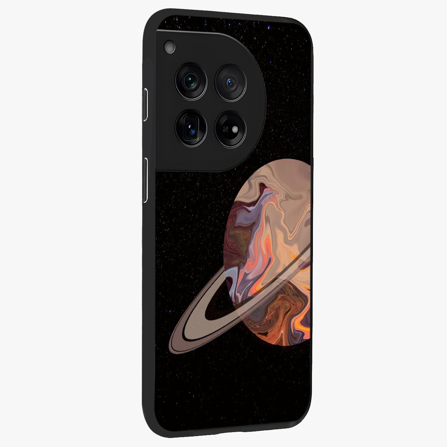 Mystic Saturn Aesthetic Glass Case for 1+12 side perspective highlighting planetary detailing and premium edge finish