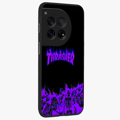 Neon Flame Riot Glass Case for 1+12 side perspective highlighting fiery detailing and sleek premium build
