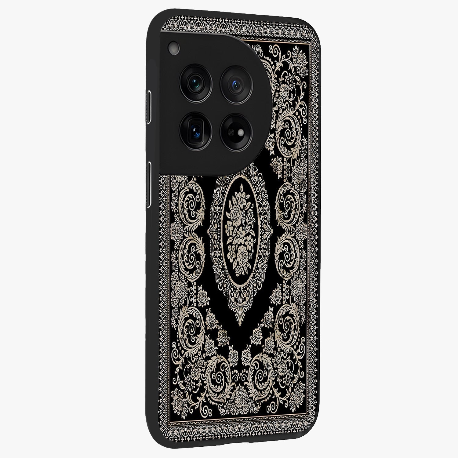 Noir Bloom Elegance Glass Case for 1+12 side perspective highlighting subtle textures and sleek premium build