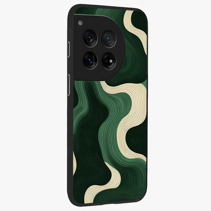 Organic Swirl Design Glass Case for 1+12 side perspective highlighting fluid textures and premium edges