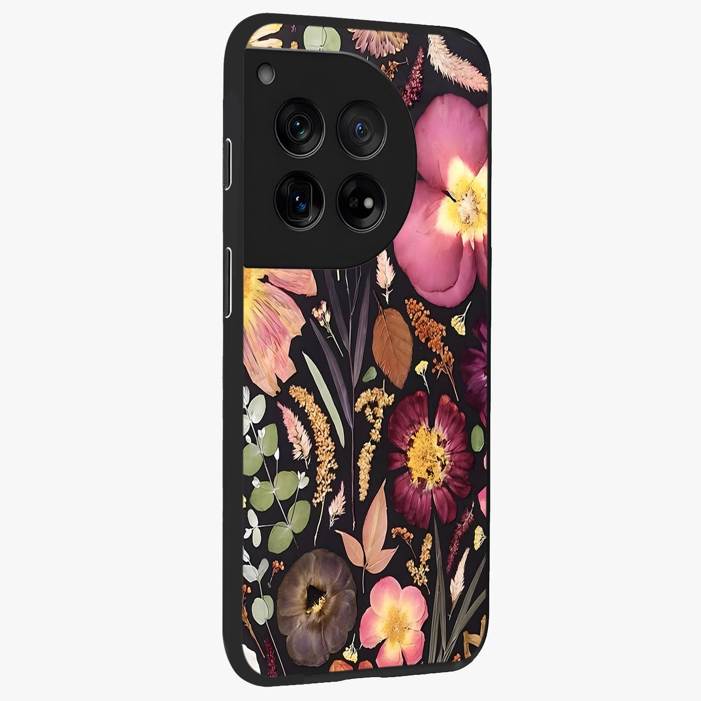 Petal Dream Tapestry Glass Case for 1+12 side perspective highlighting woven floral textures and sleek build