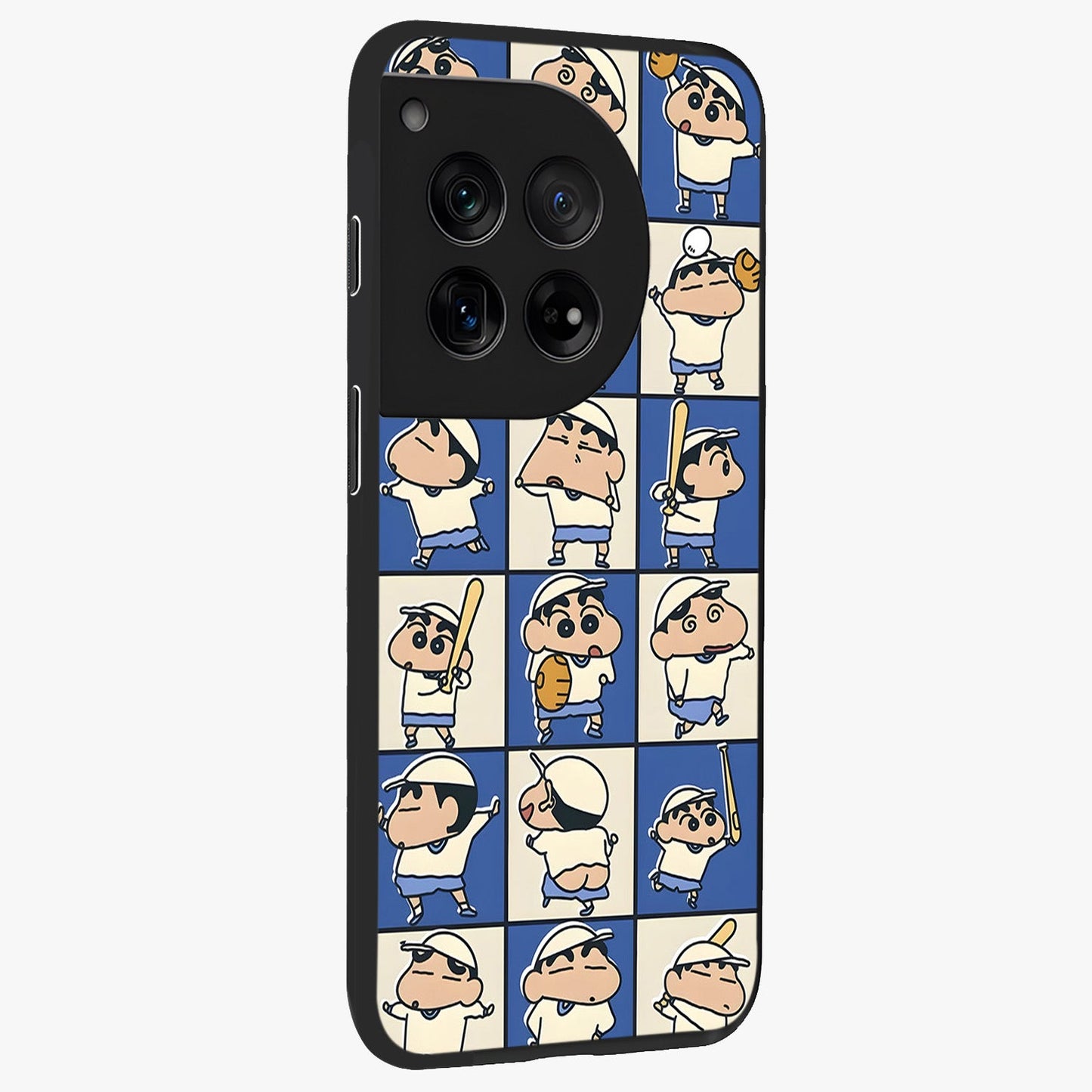 Playful Shin Swing Glass Case for 1+12 side perspective highlighting dynamic illustration textures and sleek build