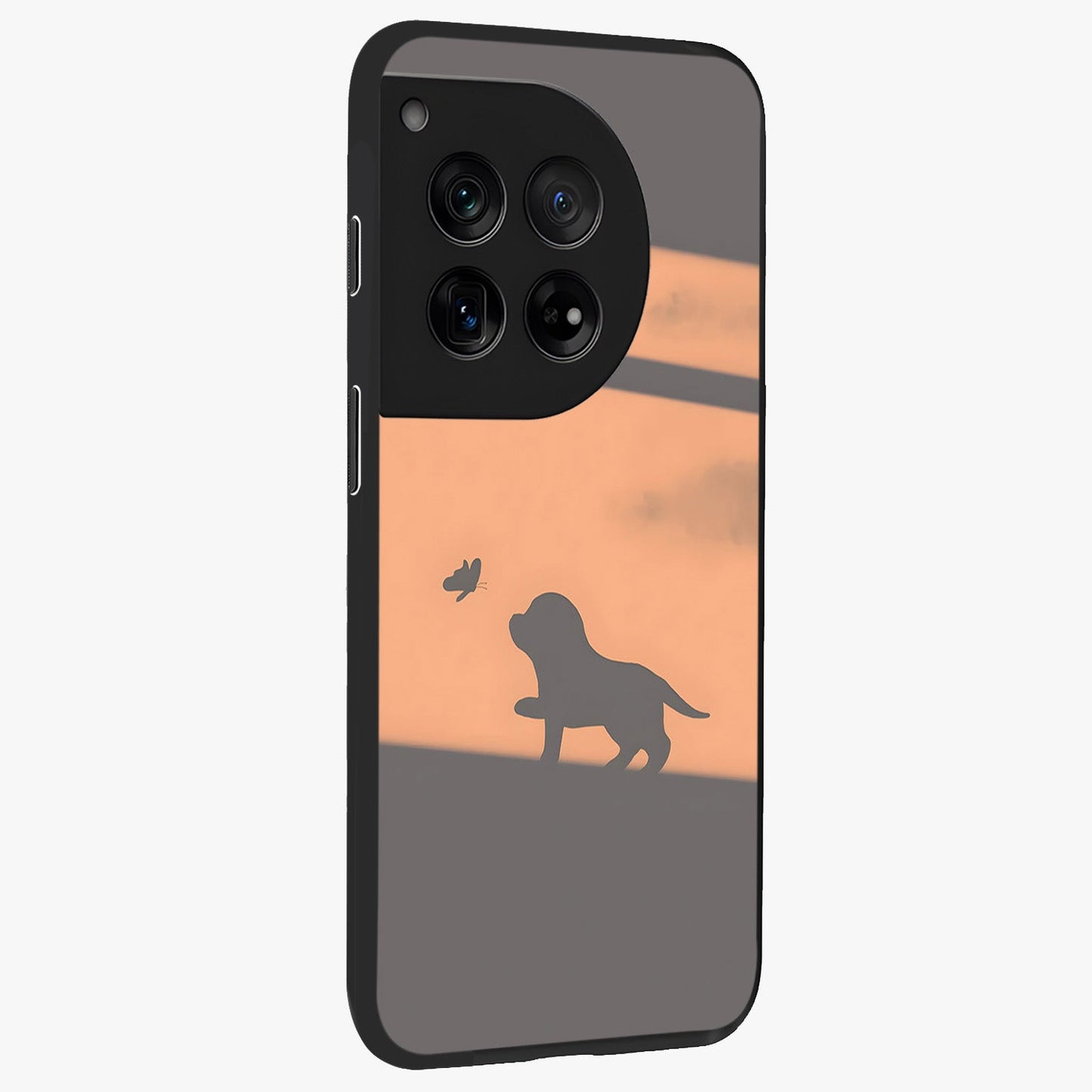 Puppy Shadow Art Glass Case for 1+12 side perspective highlighting cute illustration textures and smooth build