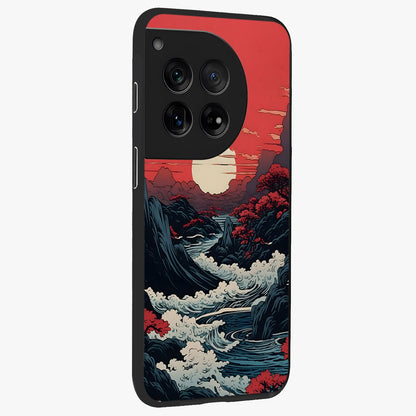 Red Sunset Scenery Glass Case for 1+12 side perspective highlighting calming horizon textures and premium edges