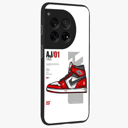 Retro Sneaker Blueprint Glass Case for 1+12 side perspective highlighting sharp graphic textures and sleek build