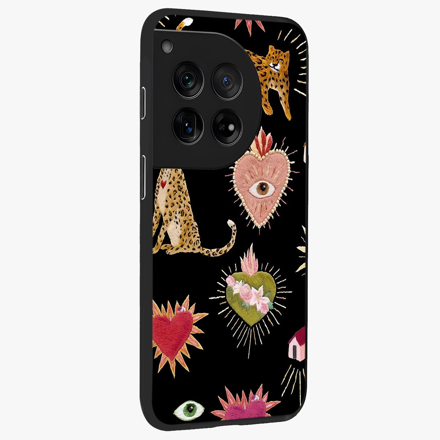 Sacred Jungle Heart Glass Case for 1+12 side perspective highlighting lush textures and premium edges