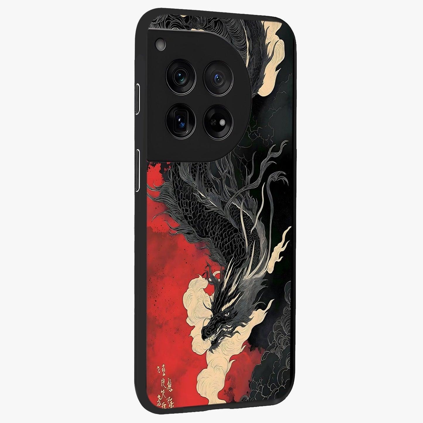 Shadow Dragon Fury Glass Case for 1+12 side perspective highlighting sharp dragon textures and sleek premium build