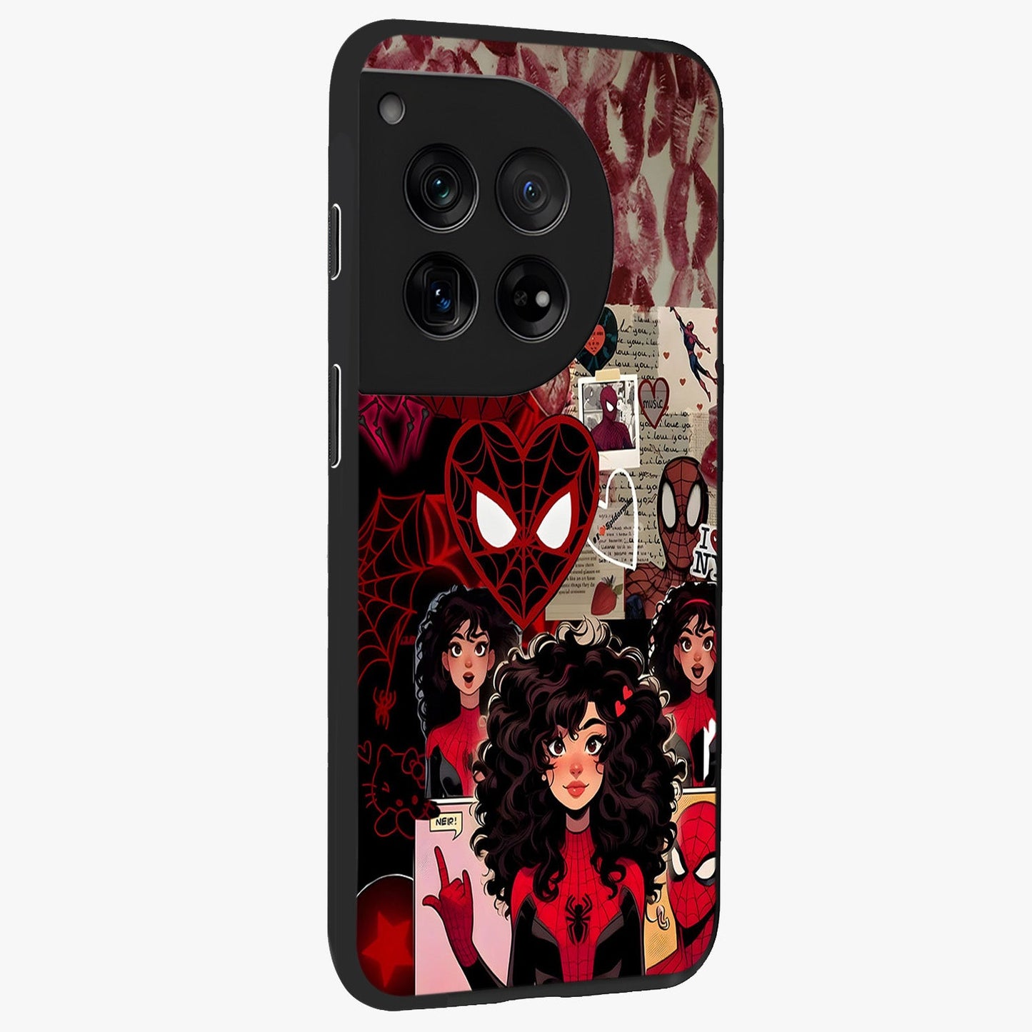 Spider Love Story Glass Case for 1+12 side perspective highlighting dynamic character textures and premium edges
