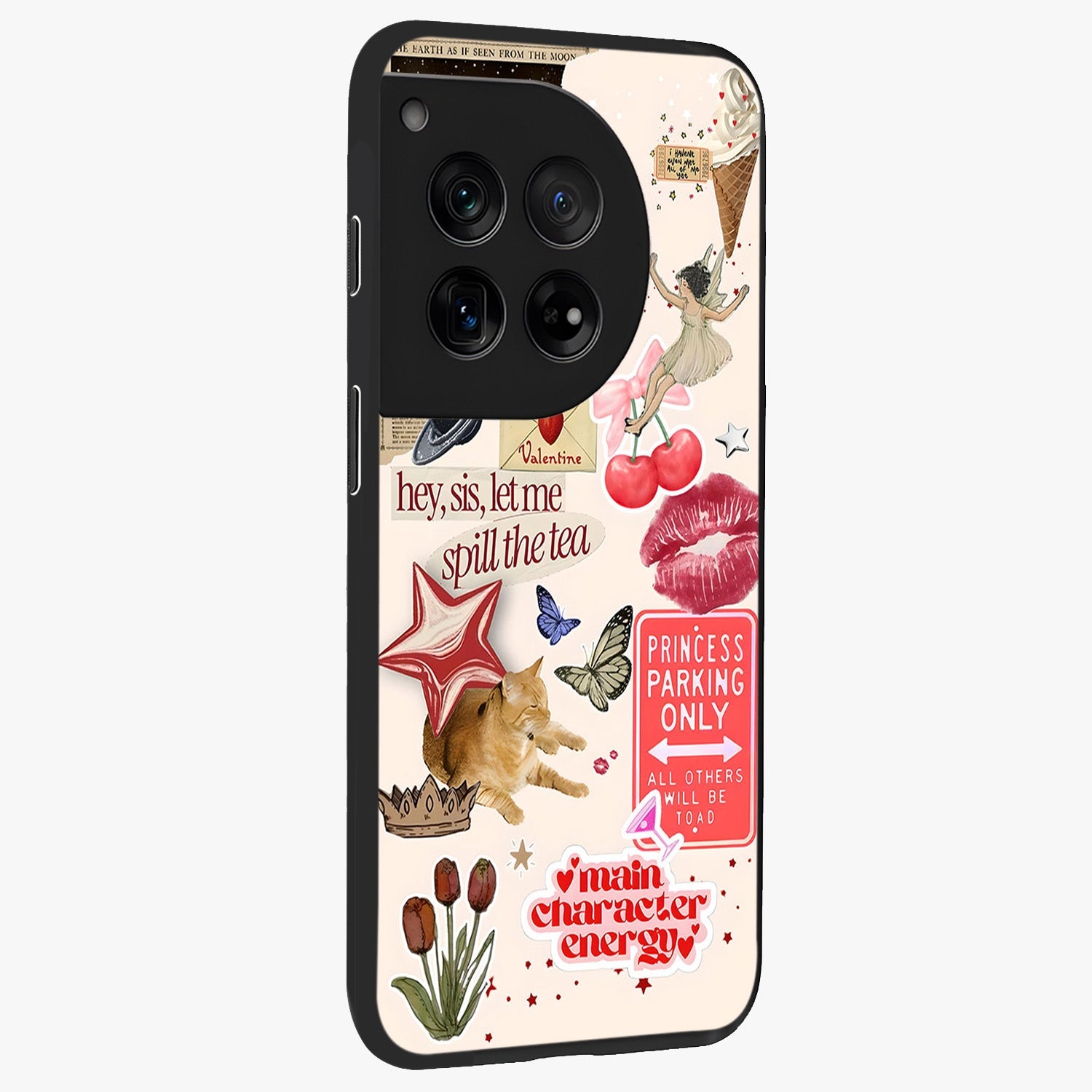 Spill the Tea Retro Collage Glass Case for 1+12 side perspective highlighting layered textures and sleek build