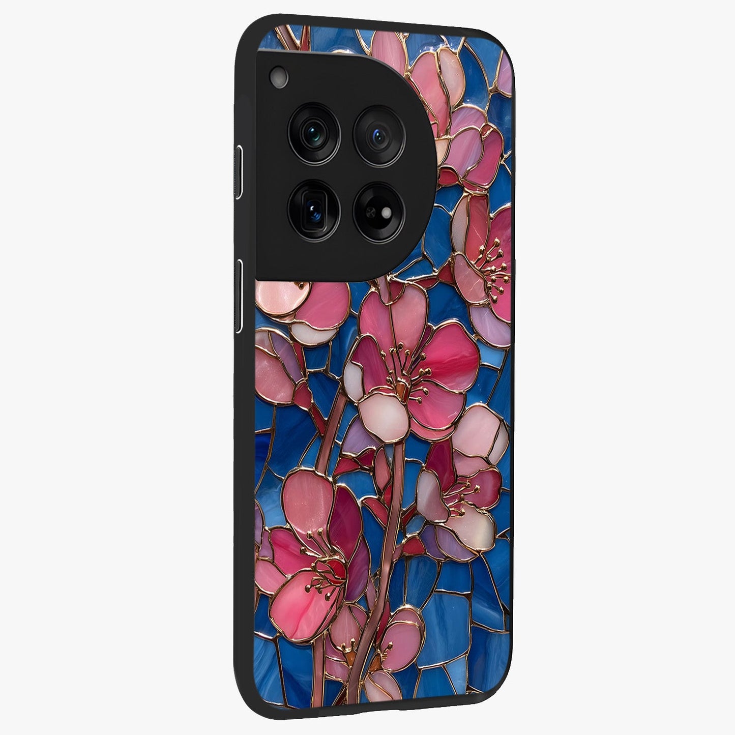 Stained Bloom Grace Glass Case for 1+12 side perspective highlighting intricate bloom textures and smooth premium build