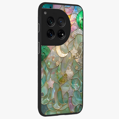 Stained Sunrise Glow Glass Case for 1+12 side perspective highlighting luminous textures and sleek premium build