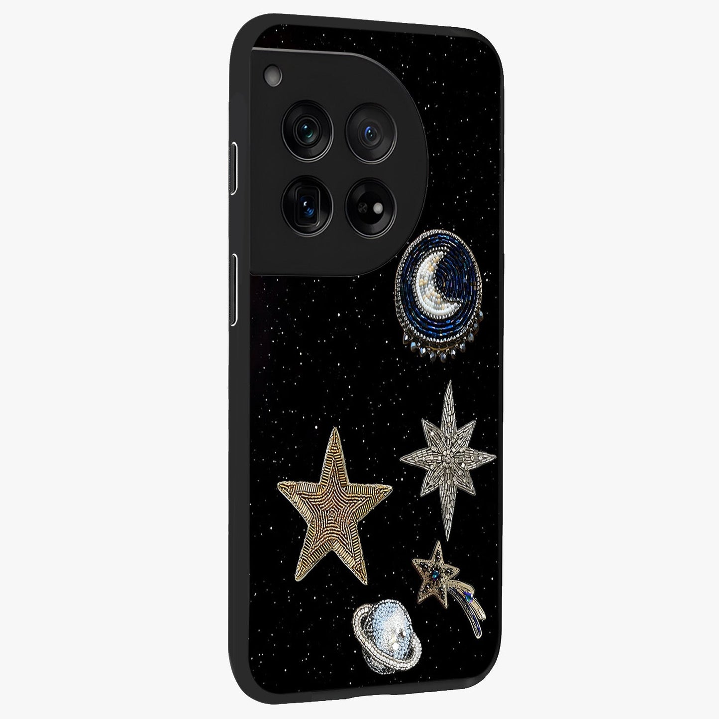 Starlit Cosmic Dreams Glass Case for 1+12 side perspective highlighting luminous textures and premium edges
