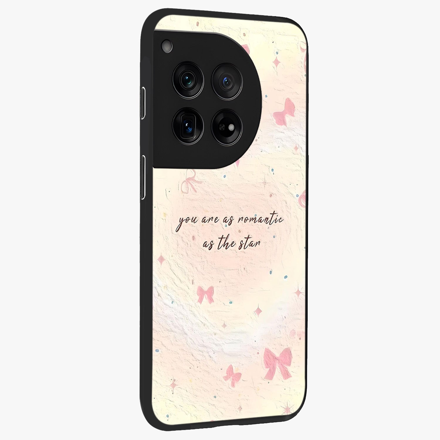 Starry Bow Romance Glass Case for 1+12 side perspective highlighting delicate detailing and premium edges