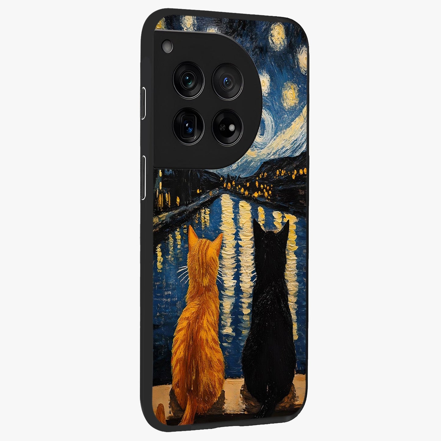 Starry River Cats Glass Case for 1+12 side perspective highlighting charming illustration textures and smooth build