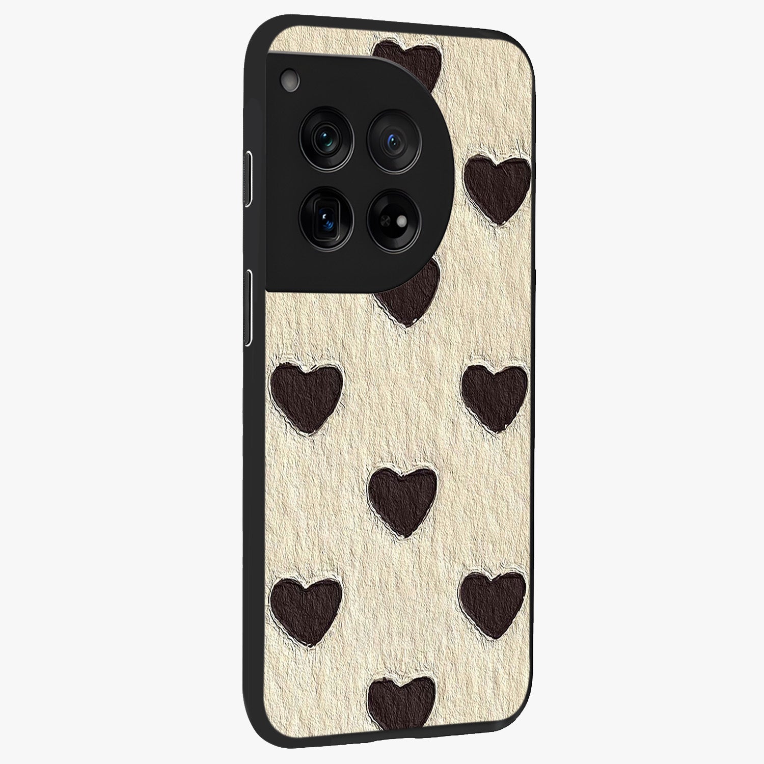 Textured Love Pattern Glass Case for 1+12 side perspective highlighting soft textures and smooth premium build