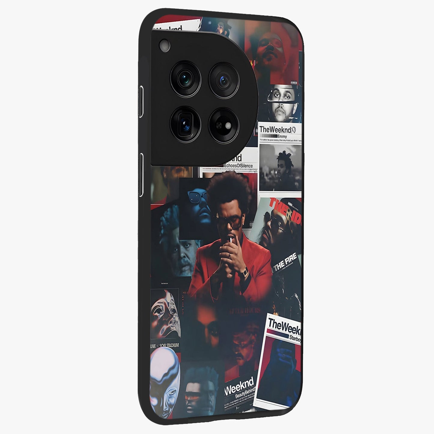 The Weeknd Glass Case for 1+12 side perspective highlighting sleek graphic textures and smooth build