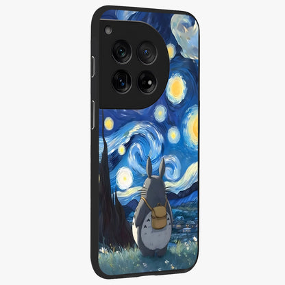Totoro in Van Gogh Art Glass Case for 1+12 side perspective highlighting textured artistic patterns and premium edges