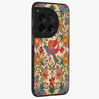 Tropical Folk Art Bird Glass Case for 1+12 side perspective highlighting detailed feather textures and premium edges