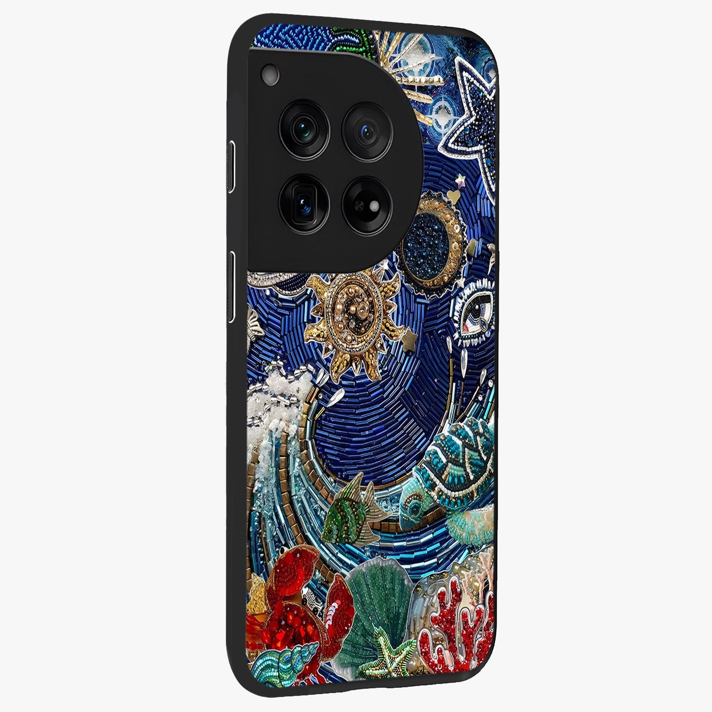 Universe Underwater Spark Glass Case for 1+12 side perspective highlighting luminous textures and smooth build
