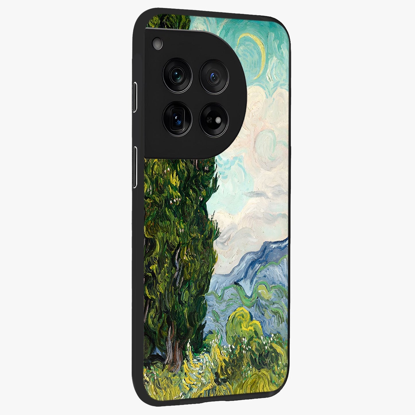 Van Gogh Vintage Art Glass Case for 1+12 side perspective highlighting textured detailing and sleek premium build