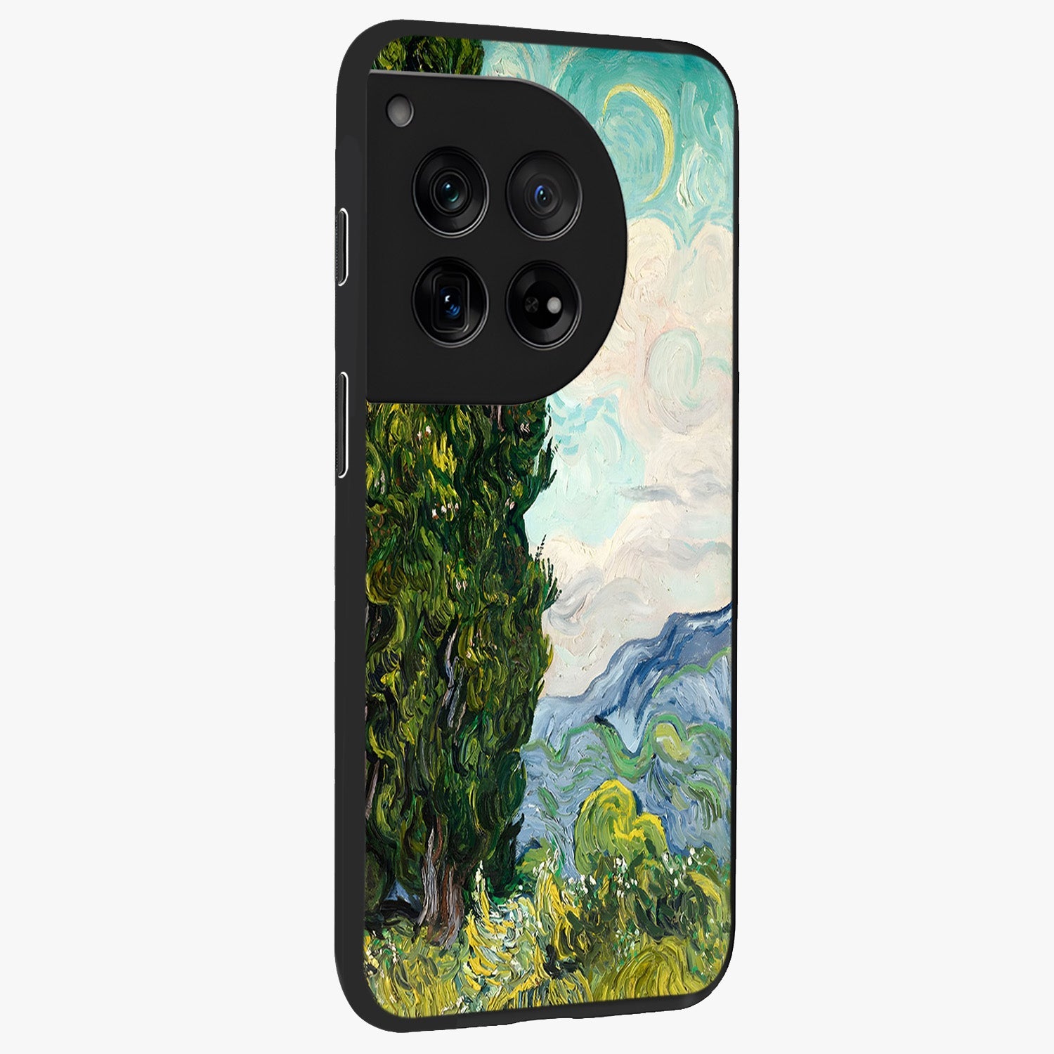 Van Gogh Vintage Art Glass Case for 1+12 side perspective highlighting textured detailing and sleek premium build